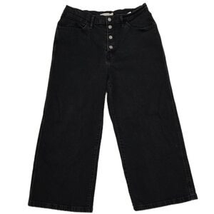Levi's Mile High Cropped Wide Leg Jeans Black Wash High Rise Button Fly Size 31